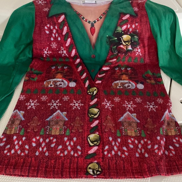 Women’s Ugly Christmas Sweater in a long sleeve Tshirt - Picture 1 of 5